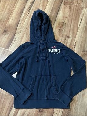 Y2K Hollister Laguna Men’s Navy Blue Henley Pullover Hoodie Size L